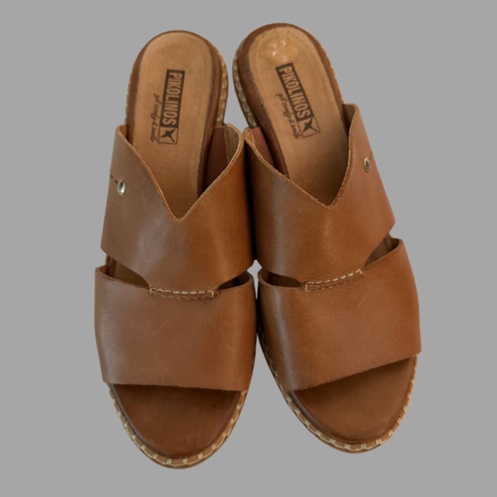 Pikolinos Brown Leather Heeled Mule Slide Sandal Women Size 8 / EU 39 - Picture 2 of 6